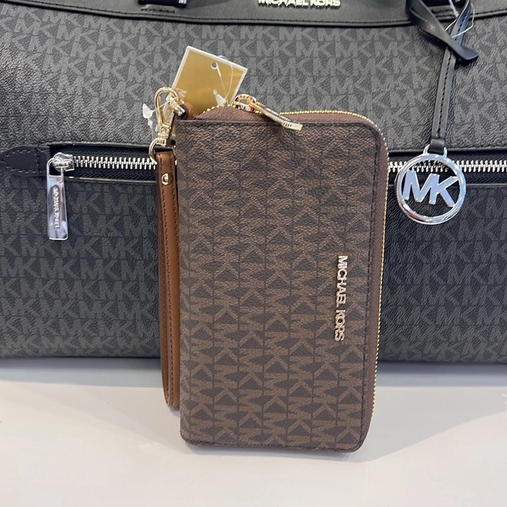 Michael Kors MK Signature Large Flat Multi-Function Phone Case Wallet Wristlet